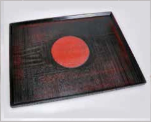 Tablett, schwarz mit rotem Kreis, 39x30cm